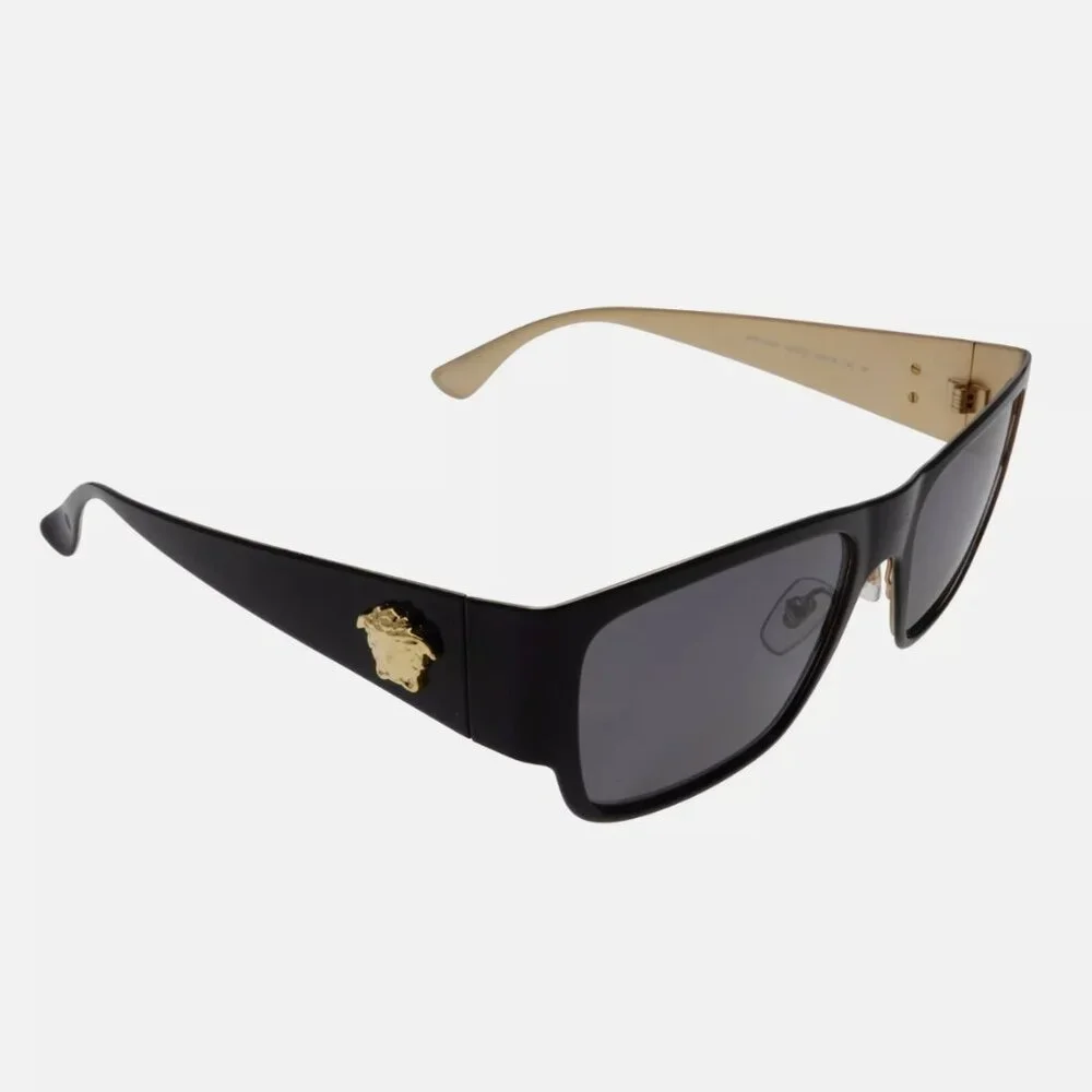 New Versace Polarized Black Logo Mens Gold Sunglasses